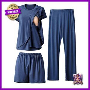 Soft Maternity Nursing Pajama Set 3-Piece Loungewear Small